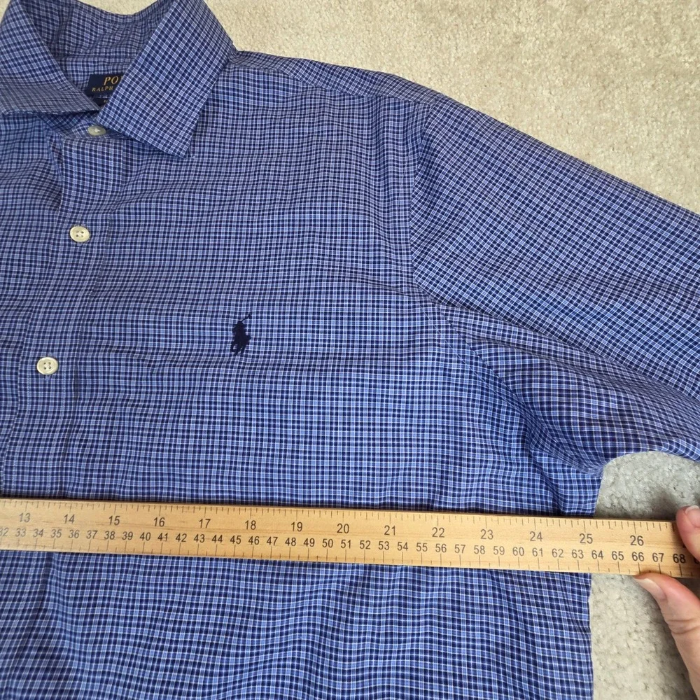 Polo Ralph Lauren Mens Blue White Micro Check‎ Cotton Button Down Shirt XL
